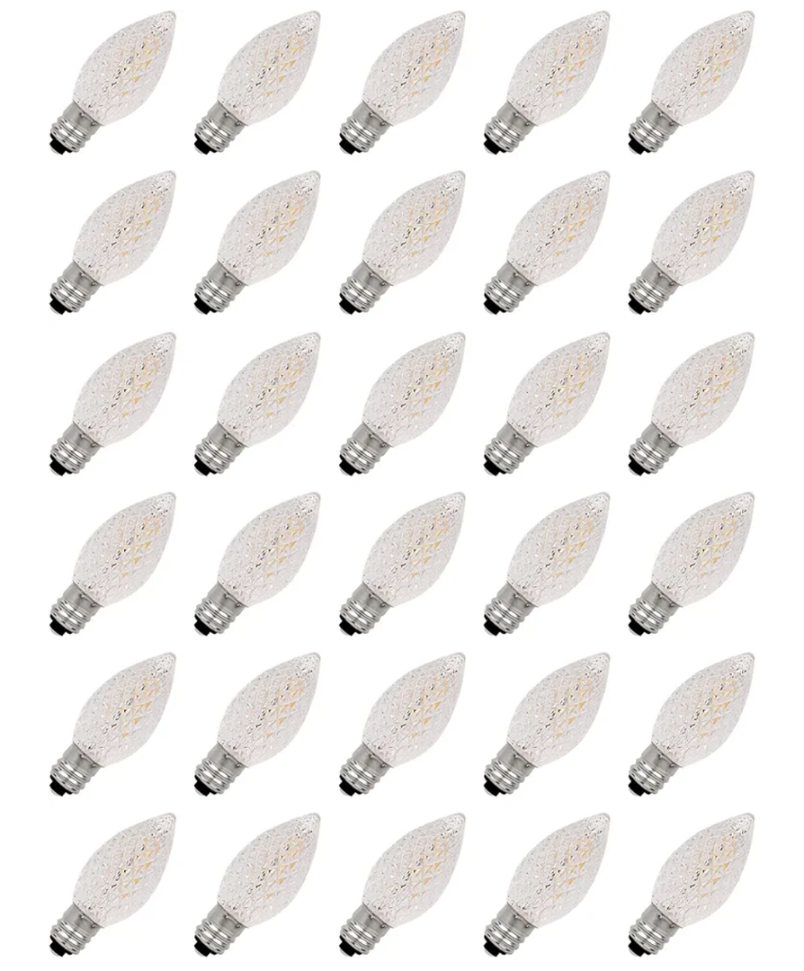 30-Pack C7 Diamond Faceted LED Replacement Bulbs, Shatterproof Warm White, Brighter Illumination, 0.6W Energy Efficient, E12 Base for Outdoor Christmas & Patio String Lights