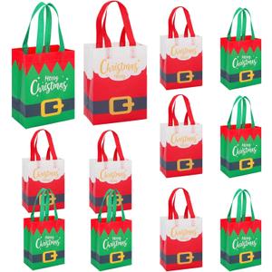 YALTOON 12 Pack Small Christmas Gift Bags, Tiny Xmas Tote Bags with Handles, Non-Woven Mini Christmas Bags for Gifts, Xmas Party Favors, Candy Goodie Bag, Small Trinkets, 12pcs S 10.2"x8.3"x3.9"