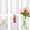 6pcs Glass Cylinder Vases for Centerpieces, 6 Inch Tall Clear Ribbed Vases Bulk for Wedding Glass Floating Candle Holder for Dinner Table, Fireplace, Party, Home Decor