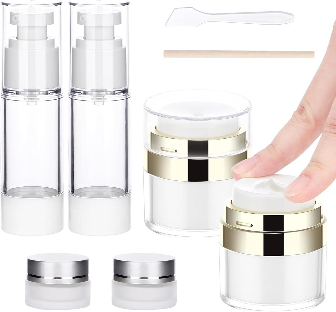 Segbeauty 2pcs 0.5oz/15ml Airless Pump Jars, 1oz/30ml 2 Pack Refillable Airless Pump Bottles, Pack of 2 Clear Plastic Container Jars with Lids, Vacuum Cream Jar Travel Container for Toiletries