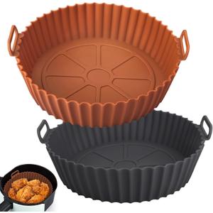 2 Pack Air Fryer Silicone Liners for Ninja, Reusable Silicone Bowl Basket Fit for 3 to 5QT Air Fryer, Replacement of Flammable Parchment Paper, Baking Tray Oven Accessories (Top 8in, Bottom 6.8in)