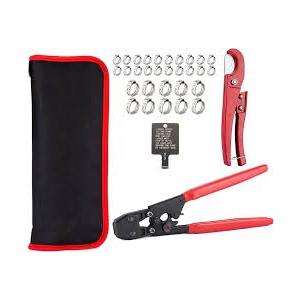 PEX Cinch Clamp Crimping Tool,Pex Crimp Kit for 3/8" to 1" Stainless Steel Clamps Including 20pcs 1/2",10pcs 3/4" Clamps with Pipe Cutter,PEX Pipe Tubing Connect Tools Suit US F2098 Standards