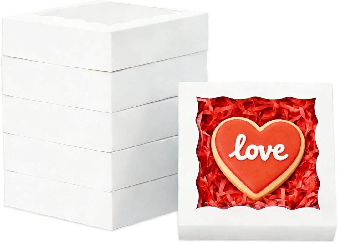 100 Pcs Individual Cookie Boxes 4 1/2" x 4 1/2" x 1 1/5" Small Gift Boxes Single Bakery Box for Christmas Valentine's Mother's Day