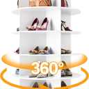 MAGIC UNION Rotating Shoe Rack Tower 7 Tier Organizer, Vertical Spinning Shoe Display Lazy Susan, Revolving 360 White Shoe Rack Storage Round Carousel, Rotate Shoes Closet Organization