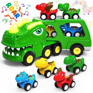 Toddler Car Toys for 1 2 3 4 Year Old Boy Kids Toys 5-in-1 Dinosaur Transport Carrier Trucks Toys for Boys 1-3 with Sounds & Lights Toddler Toys for Boys Age 1-2 2-4 Dinosaur Toys for Kids 3-5 4-6 (Green)