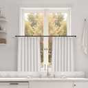 Beige White Linen Cafe Curtains 24 Inch Length Pinch Pleated 2 Panels Set Farmhouse Short Kitchen Window Curtains Light Filtering Semi Sheer Back Tab Small Window Drapes for Bathroom Camper RV 34x24