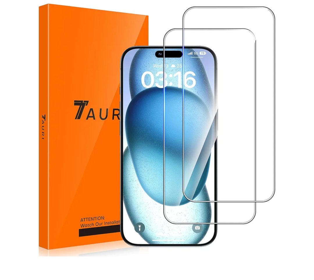 TAURI 2 Pack for iPhone 15/iPhone 15 Pro Screen Protector Tempered Glass, Sensor Protection, Dynamic Island Compatible, Case Friendly, 6.1"