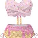 Womens High Waisted Bikini Sets Crisscross Back 2 Piece Swimsuit Tummy Control Swim Suit (Pink, XL)