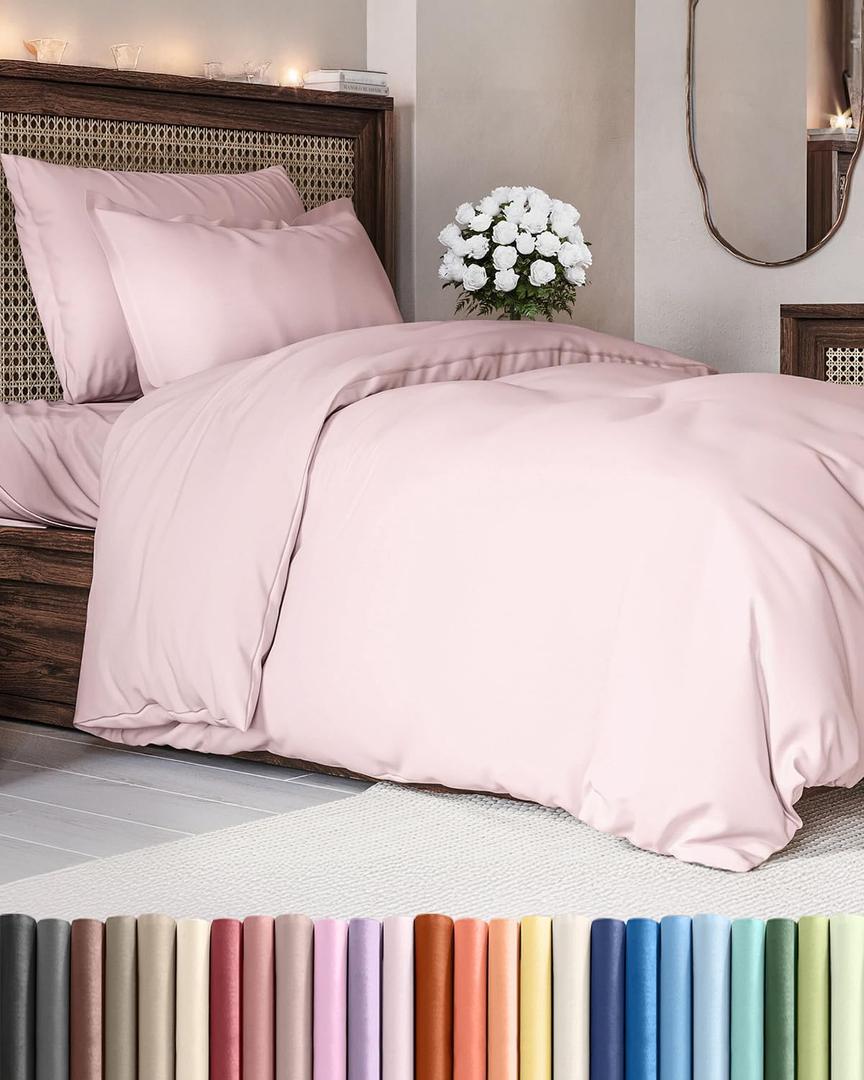 Duvet Cover Twin/Twin XL Size - Extra Soft Twin/Twin XL Size Duvet Cover - Lightweight, Breathable & Fade Free w/ Zipper Closures & Ties - 68" x 90" Inches - (Lavender Pink) Comforter Not Included