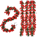 Artificial Rose Vines Plants, Hanging Rose Flower Decorations Spring Garden Yard Party Craft Art Decor for Wedding Birthday Wall Arch Decor (Red), 9 Pack, Size 100"