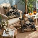 2Pcs,Vintage Halloween Floral Throw Pillow Covers Retro Skull and Crow Ghost Town Gothic Vintage Black Double-Sided Print Cushion Covers for Couch Sofa Haunted House Party Decor Pillowcase (18X18Inch, Wl-dp-vh-crow)