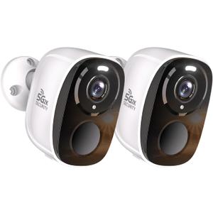 2pcs 5G/2.4G WiFi Security Cameras Wireless Outdoor,2K Battery Powered Home Indoor Camera with AI Motion Detection, Siren,Color Night Vision, 2-Way Talk, IP65 Waterproof, Works/Alexa, Cloud/SD (White)