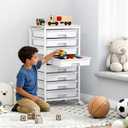 SYKIARIOL Rolling Storage Cart with Drawers,Utility Cart With 8 Drawers and Wooden Tabletop,Rolling Drawer Cart,Storage Drawer Cart for Living Room,Classroom,Bedroom,Bathroom,Dorm,Office,White