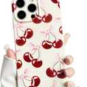 NITITOP Compatible with iPhone 12 Pro Case Aesthetic Cute Bow Knot Cherry Pattern for Women Girls Trendy Bowknot Ribbon Slim Fit TPU Bumper Shockproof Full Camera Protection Cover - White