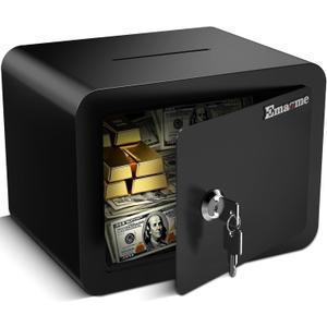 Mini Safe Small Safe Box Money Safe Small Safes for Home Dorm Mini Safes for Kids Safety Box for Cash Documents Kids Lock Box with Key Black (0.23 Cubic Feet)