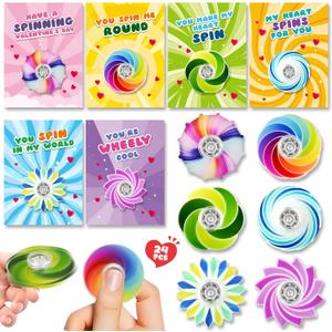 Letapapa 24Pack Valentines Day Cards For Kids with Fidget Spinner Toys, Valentine's Greeting Cards for Kids School Classroom Valentine's Gifts Exchange, Valentines Party Favors Prizes for Boys Girls
