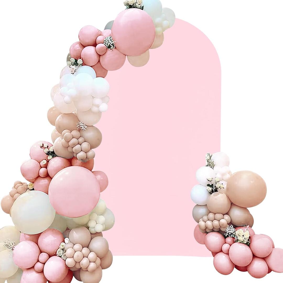 Fivenl Spandex Fitted Wedding Arch Cover 6FT Pink Arch Backdrop Cover, Round Top Chiara Backdrop Stand Covers for Wedding Birthday Party Baby Shower Banquet Arch Decoration (Pink, 6FT)
