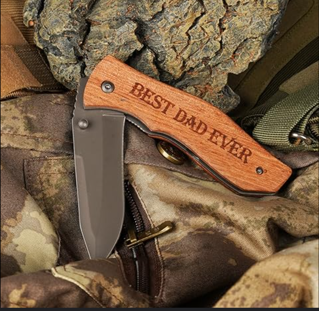 Best Dad Ever Folding Pocket Knife - (Wood Handle)