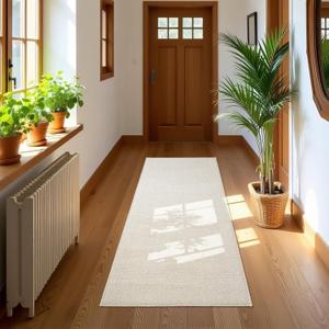Softlife Hallway Runner - 2x6 ft Creamy White Faux Jute Entryway Rug, Modern Farmhouse Laundry Room & Kitchen Rug, Washable Long Carpet for Bathroom