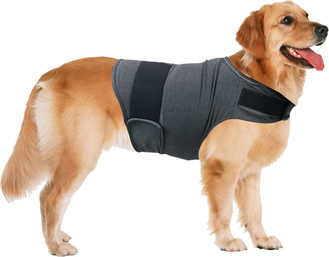 Dog Anxiety Relief Shirt, Adjustable Anxiety Coat Jacket for Fireworks, Thunderstorm, Travel, Separation, Calming Vest Wrap for Small Medium Large Dogs (L) (Dark Grey)