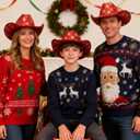 Christmas Cowgirl Santa Hat Glitter Cowboy Hat Party Hat with Star Snowflake for Men and Women for Christmas Party