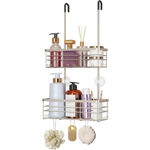 HapiRm Hanging Shower Caddy Organizer - No Drilling Shower Organizer with Hooks, Rustproof & Waterproof 304 Stainless Steel Bathroom Shelves - Brushed Nickel (Silver)