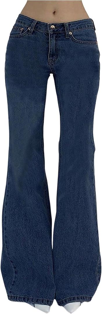 SOLY HUX Women's Low Rise Flare Leg Stretchy Denim Pants Y2k Going Out Bell Bottom Jeans (Blue, M)