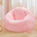 Pink Fluffy Bean Bag Chair Covers (No Filler), Comfy Plush Pink Bean Bag Chair Cover for Bedroom, Stuffed Animal Storage (Large(38"x38"x40"))