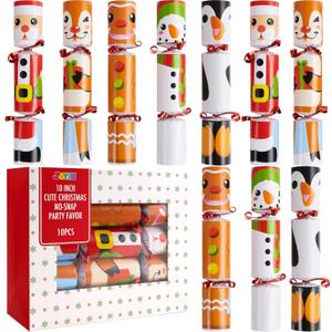 JOYIN 10 Pack Christmas Non-Snap Party Favor with Cute Characters, Includes Party Hat, Joke & Gift, Christmas Table Decorations for Holiday Dinner Traditions Supplies, Stocking Stuffers for Kids, Cartoon