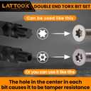 15-Piece Torx Bit Set, LATTOOK Double-ended Security Torx Bit Set Tamper Proof Star Bits, Magnetic S2 Steel, 3'' Long