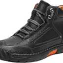 CrazySavage Mens Casual Leather Orthopedic Handmade Boots Fashion Mid Top Walking Driving Shoes Waterproof Arch Support Spacious Toe Box Outdoor Non-Slip Trekking Boot (Black, 13)