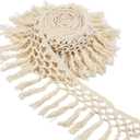 AHANDMAKER 5 Yards 14.5mm Wide Tassel Trim Cotton Tassel Fringe Boho Macrame Tassel Boho Long Fringe for Sewing Accessories DIY Crafts Drapery Curtain Pillow Home Decoration Carpet Lamp