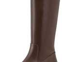 Shoe'N Tale Knee High Boots for Women Block Low Heel Stretchy Square Toe with Side Zipper Fall and Winter Fashion Comfortable Boots (Brown)