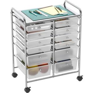 Simple Houseware Utility Cart with 12 Drawers Rolling Storage Art Craft Organizer on Wheels (Chrome)