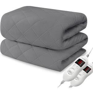 Heated Mattress Pad Queen Size, Electric Mattress Pad Cover w/Dual Control 8 Heating Settings, Bed Warmer w/ 4 Auto Shut Off Settings, UL Certified, Deep Pocket, Machine Washable, Dark Grey