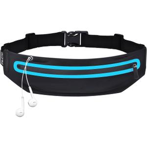 Running Belt Fanny Pack, Running Waist Pack for Women & Men USA Patented Hands-Free Reflective Runner Pouch Belt Fitness Workout Bag No-Bounce Adjustable Sport Travel Fanny Pack Cell (Blue)