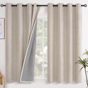 YoungsTex Short Linen Blackout Curtains for Bedroom Window, Burlap Thermal Insulated Drapes with Grommet Privacy for Living Room Bathroom Kitchen Window, Oatmeal, 2 Panels, 52 X 45 Inch