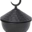 Round Metal Decor Jar with Moon Finial Ramadan Trays with Lid Vintage Sugar Bowl Turkish Decorative Candy Jar for Party Home Kitchen Decor (Black)