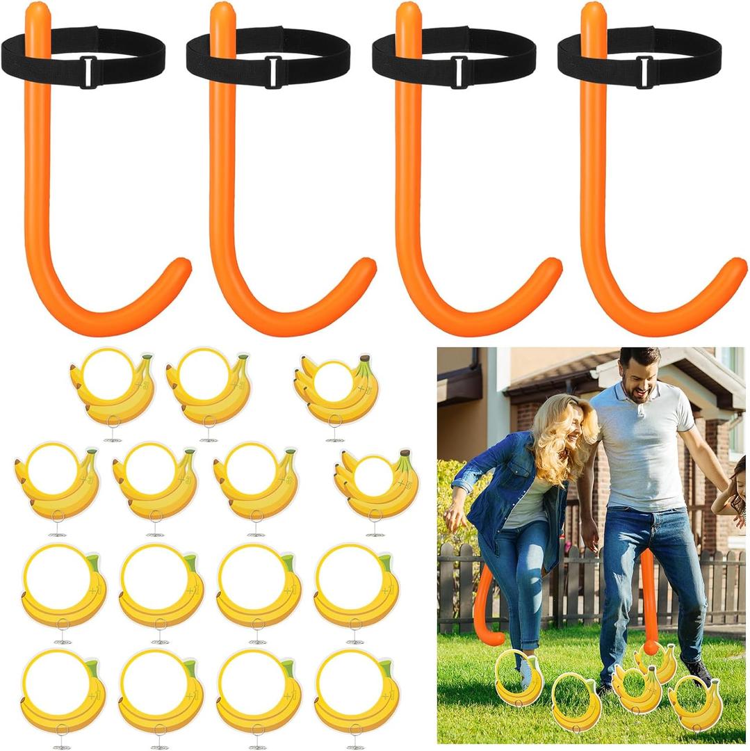 Hiboom Monkey Banana Tail Game, 4 Pack Inflatable Funny Tails Toy with Belt, Score Cards with Stand Clips for Family Party Game Supplies Favor Gifts for Birthday Wedding Baby Shower Summer Party