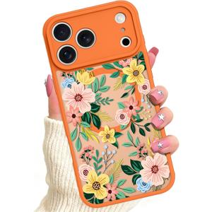 Case Designed for iPhone 17 Pro Floral Flower Cute Girly Orange