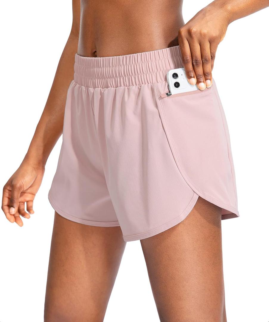 Soothfeel Womens Running Shorts with Zipper Pockets High Waisted Athletic Gym Workout Shorts for Women with Liner (Medium)