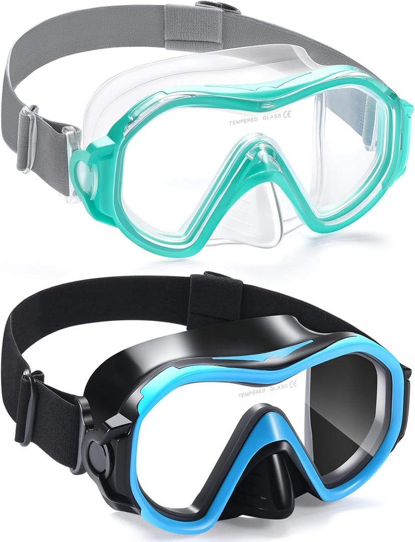 Supertrip Adult Swim Goggles Swimming Goggles with Nose Cover Elastic Fabric Strap Tempered Glass Snorkeling Gear for Adults (02-BlackBlue+LakeBlue)