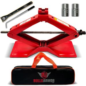 Scissor Jack Kit - 2 Ton (4,400 lbs) - Extra Wide Base - Universal Car Tool Kit with Ratchet & Lug Wrench - All-in-One Portable Emergency Case for Vehicle Lift & Tire Changes
