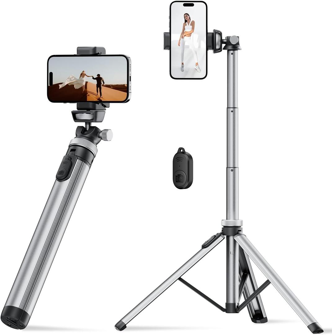 EUCOS Metal 67" iPhone Tripod Stand with Remote & Lightweight Camera Stand, Sturdy Extendable Cell Phone Tripod for iPhone 15 Pro Max 14 13 12/Android (Brooklyn Grey)