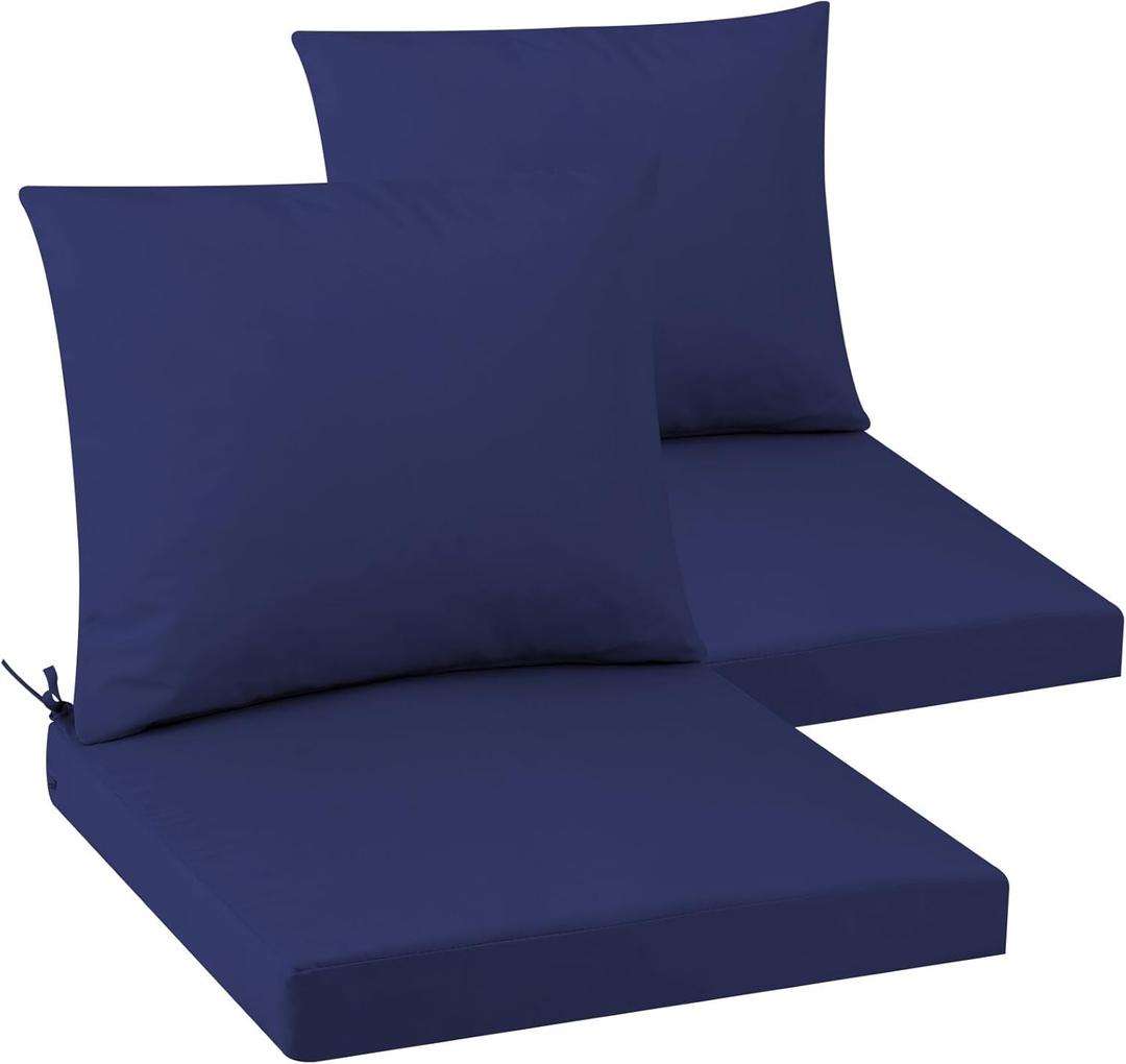Outdoor Seat Cushion Set 19 x 19 In, Water-Resistant & Fade-Resistan, Patio Furniture Cushions with Removable Cover Deep Seat & Back Cushion with Handle and Adjustable Straps for Chair Sofa,2PC (Navy)