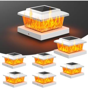 VOLISUN Solar Fence Post Cap Lights 6pack, White Solar Deck Cap Flame Light Outdoor Waterproof, High Brightness Flickering Flame SMD LED Lighting, for 4x4 Wooden/4x4 5x5 Vinyl Post