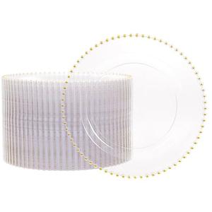 supernal 100 Pieces Clear Plastic Plates, 10 Inch Elegant Disposable Plates with Gold Rim, Heavy Duty Plastic Dinner Plates for Party, Wedding and Birthday