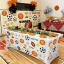 HunnmingRe 2 Pcs 6FT Sports Themed Spandex Tablecloth, Stretch Fitted Rectangle Table Cover with Leg Pockets, Soccer Basketball Baseball Football Print for Birthday Party Sports Game Decor