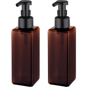 UUJOLY Foaming Soap Dispenser 1L (33.8oz) Refillable Plastic Pump Bottle for Liquid Soap, Shampoo, Body Wash (2 Pcs) (Amber)