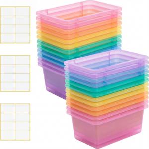 Zonon 12 Pcs Plastic Cubby Storage Bins Classroom Cubby Organization Storage Containers with 1 Pack Self Adhesive Labels Bin for Office School Library Home(Clear Macaron Color,11.61 x 7.68 x 4.92)